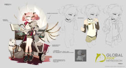 Rule 34 | 1girl, absurdres, animal ears, bare legs, black footwear, boots, character sheet, chinese commentary, chinese text, closed mouth, commentary request, dog, fake animal ears, full body, girls&#039; frontline neural cloud, gloves, green shorts, highres, holding animal, holding rabbit, jacket, pink hair, purple eyes, rabbit, rabbit ears, red gloves, shirt, short hair, short shorts, shorts, single glove, sleeveless, sleeveless shirt, solo, standing, taisch (neural cloud), tianliang duohe fangdongye, translation request, twintails, visor cap, walkie-talkie, white jacket, white shirt