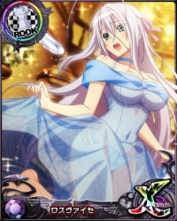 Rule 34 | 1girl, blue eyes, breasts, card (medium), chess piece, dress, female focus, high school dxd, large breasts, long hair, official art, panties, rook (chess), rossweisse, see-through, see-through dress, solo, underwear, very long hair