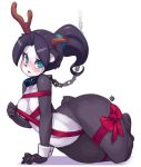 Rule 34 | 1girl, animal ears, animated, antlers, aqua eyes, arm support, artist name, barefoot, black hair, blinking, blush, bow, breasts, chain, collar, collarbone, female focus, full body, furry, furry female, hair tie, hand up, heroes of the storm, horns, li li stormstout, looking at viewer, looping animation, medium breasts, naked ribbon, navel, nose blush, open mouth, panda ears, panda tail, pandaren, ponytail, rabbitbrush, red bow, red ribbon, ribbon, shiny skin, signature, simple background, solo, tail, tally, teeth, thick thighs, thighs, tongue, video, warcraft, white background, wide hips, wrist cuffs