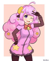 Rule 34 | + +, 10s, 1girl, ahoge, bell, blush, breasts, collar, gloves, hair ornament, hand on own hip, highres, long hair, long sleeves, medium breasts, moa (show by rock!!), nan0teck, neck bell, one eye closed, open mouth, pantyhose, pink hair, purple eyes, show by rock!!, smile, solo, star (symbol), star hair ornament, thighhighs, v