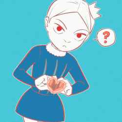Rule 34 | 1boy, :&lt;, ?, blue background, blue shirt, closed mouth, commentary request, crown, daida, frown, heart, heart hands, long sleeves, male focus, mini crown, nikomi (nikomix), ousama ranking, own hands together, pants, red eyes, shirt, short hair, simple background, solo, split mouth, spoken question mark, white pants