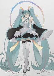 Rule 34 | 1girl, absurdly long hair, absurdres, aqua eyes, aqua hair, artist name, bare shoulders, black sleeves, blush, boots, buttons, colored shoe soles, commentary, detached collar, detached sleeves, double-breasted, dress, flipped hair, floating, full body, gradient ribbon, hair between eyes, hair ornament, hair ribbon, hatsune miku, hatsune miku expo, headset, highres, layered dress, layered sleeves, long hair, looking ahead, microphone, multicolored hair, number tattoo, official alternate costume, pink hair, pleated sleeves, quad tails, reflection, ribbon, signature, simple background, sleeves past wrists, solo, strapless, streaked hair, tattoo, teeth, thigh boots, thighhighs, twintails, very long hair, vocaloid, white background, white dress, white footwear, wide sleeves, yukihira makoto, zettai ryouiki