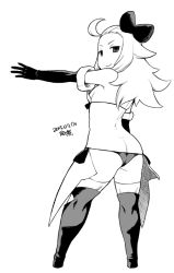 Rule 34 | 1girl, 2015, ahoge, armor, ass, back, bikini, bikini armor, boots, bow, bravely default: flying fairy, bravely default (series), butt crack, dated, edea lee, elbow gloves, faulds, from behind, full body, gloves, greyscale, hair bow, long hair, looking back, lowleg, lowleg bikini, monochrome, simple background, solo, swimsuit, thigh boots, thighhighs, tsukudani (coke-buta)