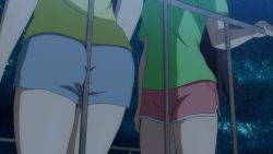 Rule 34 | 10s, 2girls, animated, animated gif, anime screenshot, ass, between buttocks, kaminashi nozomi, keijo!!!!!!!!, legs, long hair, lower body, miyata sayaka, multiple girls, screencap, short shorts, shorts