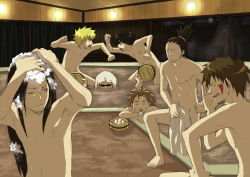 Rule 34 | 6+boys, aburame shino, akimichi chouji, bath, censored, convenient censoring, hyuuga neji, indoors, inuzuka kiba, long hair, male focus, multiple boys, nara shikamaru, naruto, naruto (series), nude, onsen, rereren, rock lee, same-sex bathing, shared bathing, short hair, uzumaki naruto, wet