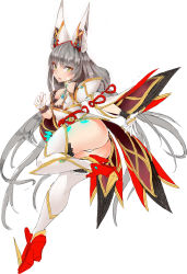 Rule 34 | 1girl, absurdres, animal ears, blunt bangs, breasts, cat ears, detached sleeves, facial mark, gloves, highleg, highleg leotard, highres, leotard, long hair, low twintails, nia (blade) (xenoblade), nia (xenoblade), silver hair, small breasts, solo, spoilers, thighhighs, tim (a9243190a), twintails, very long hair, xenoblade chronicles (series), xenoblade chronicles 2, yellow eyes