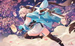 Rule 34 | 1girl, ahoge, armor, artist name, ass, atdan, bad id, bad pixiv id, barefoot, black thighhighs, blonde hair, blurry, blush, bow, cherry blossoms, depth of field, dust, fate (series), feet, gloves, hair bow, japanese armor, japanese clothes, katana, kimono, koha-ace, kote, looking at viewer, okita souji (fate), okita souji (koha-ace), petals, revision, running, scarf, shinsengumi, short hair, short kimono, smile, soles, solo, standing, standing on one leg, sword, thighhighs, toeless legwear, toes, weapon, yellow eyes