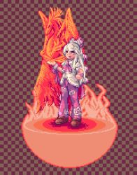 Rule 34 | 1girl, :d, adapted costume, ascot, bird, bow, brown footwear, checkered background, commentary request, dragon, fire, fujiwara no mokou, hair bow, kisasage kouta, lowres, multicolored bow, ofuda, open mouth, pants, phoenix, pixel art, red bow, red eyes, red pants, shirt, shoes, short sleeves, smile, touhou, white bow, white shirt