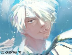 Rule 34 | 1boy, blonde hair, blue eyes, hair over one eye, lowres, male focus, one piece, sanji (one piece), solo, underwater, yamsong