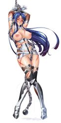 Rule 34 | 1girl, bare shoulders, bdsm, blue hair, blush, bondage, boots, bound, breasts, chain, covered erect nipples, curvy, dress, elbow gloves, female focus, forced, full body, gloves, highres, holding, holding weapon, injury, kagami hirotaka, large breasts, lilith-soft, long hair, looking at viewer, moaning, nipples, no panties, official art, pain, ponytail, puffy nipples, pussy juice, red eyes, shiny skin, short dress, slave, solo, sweat, taimanin (series), taimanin asagi, taimanin murasaki, taimanin rpgx, tears, thighhighs, very long hair, weapon, white background, yatsu murasaki