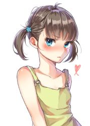 Rule 34 | &gt;:&lt;, 1girl, :&lt;, ahoge, blue eyes, blunt bangs, blush, breasts, brown hair, camisole, closed mouth, collarbone, hami yura, heart, highres, looking at viewer, original, short twintails, simple background, sketch, small breasts, solo, twintails, upper body, v-shaped eyebrows, white background