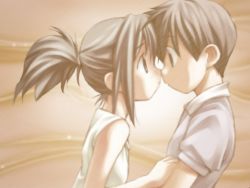 Rule 34 | 1boy, 1girl, boku to bokura no natsu, child, eye contact, fue (tsuzuku), game cg, hetero, imminent kiss, kiss, looking at another, wallpaper