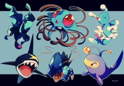 Rule 34 | bad id, bad twitter id, brionne, brown eyes, clawitzer, closed eyes, closed mouth, commentary request, creatures (company), eyelashes, fish, game freak, gen 1 pokemon, gen 2 pokemon, gen 3 pokemon, gen 4 pokemon, gen 6 pokemon, gen 7 pokemon, highres, jacknaiff, lanturn, lumineon, nintendo, no humans, open mouth, outline, pokemon, pokemon (creature), sharp teeth, sharpedo, smile, teeth, tentacruel, tongue