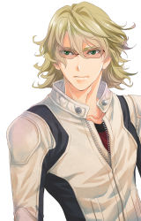 Rule 34 | 10s, 1boy, barnaby brooks jr., blonde hair, expressionless, glasses, green eyes, highres, jacket, male focus, mikuni saho, solo, tiger &amp; bunny