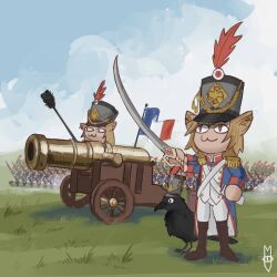Rule 34 | 6+girls, bird, cannon, crow, day, flag, french flag, highres, historical event, meme, multiple girls, napoleon bonaparte, neco-arc, ony01, outdoors, real life, sky, standing, sword, war, watermark, weapon