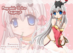 Rule 34 | 1girl, animal, animal on head, bikini, black cat, blue eyes, blush, bow, breasts, cat, cat on head, character name, cleavage, closed mouth, commentary request, copyright name, cowlick, detached sleeves, feet out of frame, flower, flower in mouth, furukawa lemon, gem, grey hair, gypsy (ragnarok online), hair bow, holding, holding whip, jewelry, long hair, looking at viewer, medium breasts, mouth hold, necklace, on head, pants, pink flower, ragnarok online, red bow, red sleeves, see-through, see-through pants, smile, solo, strapless, strapless bikini, swimsuit, watermark, web address, yellow bikini