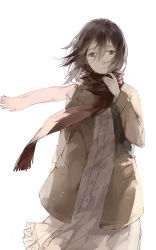 Rule 34 | 1girl, brown eyes, brown hair, coat, crying, crying with eyes open, highres, looking at viewer, mikasa ackerman, nine (liuyuhao1992), parted lips, scarf, shingeki no kyojin, short hair, solo, tears, wind