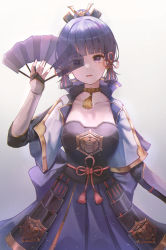 Rule 34 | 1girl, absurdres, arm guards, armor, armored dress, ayaka (genshin impact), black gloves, blue capelet, blue eyes, blue hair, breastplate, capelet, collarbone, flower knot, folding fan, genshin impact, gloves, hair ribbon, hand fan, hand up, highres, holding, holding fan, japanese armor, jewelry, kusazuri, light blue hair, long hair, looking at viewer, mole, mole under eye, ms childofart, neck ring, neck tassel, open mouth, partially fingerless gloves, ponytail, ribbon, see-through, simple background, solo, tress ribbon
