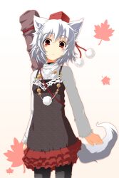 Rule 34 | 1girl, animal ears, bad id, bad pixiv id, blush, contemporary, female focus, gradient background, hat, inubashiri momiji, nejime, plant, red eyes, short hair, solo, standing, tail, tokin hat, touhou, white hair, wolf ears, wolf tail