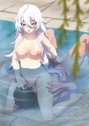 Rule 34 | 1boy, 1girl, absurdres, aged up, asphyxiation, breasts, cunnilingus, drowning, hetero, highres, inverted nipples, jack the ripper (fate/apocrypha), large breasts, long hair, medium breasts, nekomom, nude, oral, tagme, white hair