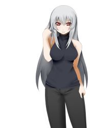 Rule 34 | 00s, bare shoulders, chemical-x, hair flip, long hair, aged up, red eyes, rozen maiden, silver hair, sleeveless, sleeveless turtleneck, solo, suigintou, turtleneck