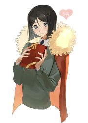 Rule 34 | 1boy, absurdres, black hair, blush, box, cape, closed mouth, cropped torso, dated, fate/zero, fate (series), fur-trimmed cape, fur trim, green sweater, grey eyes, hair between eyes, highres, holding, holding box, long sleeves, male focus, necktie, red cape, shirt, short hair, solo, sweatdrop, sweater, tokoni fusu, waver velvet, white shirt