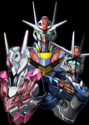 Rule 34 | absurdres, black background, commentary, commentary request, cropped torso, english commentary, green eyes, gundam, gundam aerial, gundam aerial rebuild, gundam lfrith, gundam suisei no majo, hayatefseiei, highres, looking at viewer, mecha, mixed-language commentary, mobile suit, no humans, robot, science fiction, simple background, upper body, v-fin