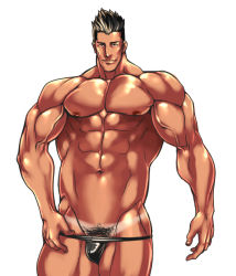 Rule 34 | 1boy, bara, male focus, muscular, rabbit (pixiv744412), smile, solo, tagme, tan, tanline, undressing