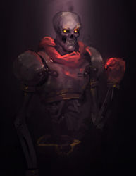 Rule 34 | 1boy, absurdres, black background, boxing gloves, cape, cowboy shot, glowing, glowing eyes, gradient background, highres, ikki day, male focus, papyrus (undertale), red cape, skeleton, solo, standing, undertale, yellow eyes