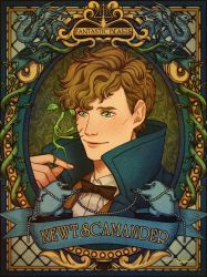 Rule 34 | 1boy, artist name, bow, bowtie, bowtruckle, brown hair, character name, closed eyes, copyright name, fantastic beasts and where to find them, freckles, green eyes, harry potter (series), highres, leaf, male focus, newt scamander, niffler, occamy, ponsu (ponzuxponzu), scar, solo, wings, wizarding world