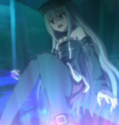 Rule 34 | 10s, bow, detached sleeves, hair bow, highres, screencap, skirt, sora (trinity seven), stitched, third-party edit, trinity seven, white hair, yellow eyes