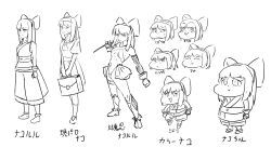 Rule 34 | 1girl, ainu clothes, annoyed, breasts, chibi, closed eyes, covered navel, expressions, fingerless gloves, gamushiro, gloves, hair ribbon, highres, legs, leotard, looking at viewer, monochrome, nakoruru, ribbon, samurai spirits, school uniform, serious, sketch, skirt, small breasts, smile, smug, snk, solo, taimanin (series), the king of fighters, thighs, weapon