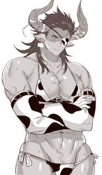 Rule 34 | 1boy, abs, absurdres, alternate costume, animal ears, animal print, bara, black panties, bra, bulge, chiharudaaaaaaa, chinese zodiac, cow boy, cow ears, cow horns, cow print, cowboy shot, crossdressing, crossed arms, draph, elbow gloves, eyepatch, gloves, granblue fantasy, groin, highres, horns, large pectorals, long hair, male focus, mature male, multicolored clothes, multicolored panties, muscular, muscular male, navel, panties, pectoral cleavage, pectorals, pointy ears, print bra, print panties, reinhardtzar, sideburns, sidepec, solo, stomach, thighs, underwear, white panties, year of the ox