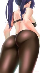 Rule 34 | 1girl, ass, bare shoulders, bra, breasts, from behind, from below, genshin impact, huge ass, large breasts, long hair, mona (genshin impact), panties, panties under pantyhose, pantyhose, purple hair, rikadoh, shiny skin, sideboob, solo, twintails, underwear