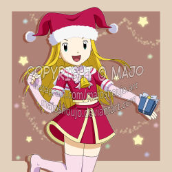Rule 34 | 1girl, bell, blonde hair, christmas, digimon, female focus, gift, highres, looking at viewer, orimoto izumi, solo