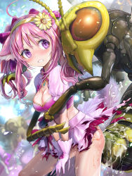 Rule 34 | 1girl, bestiality, blush, breasts, bug, cum, cum overflow, dog days, dress, giant insect, gloves, grabbing, grabbing from behind, ho roji (horochi), interspecies, medium breasts, millhiore f. biscotti, pink dress, pink hair, rape, sex, skirt, tears, torn clothes, torn skirt, wasp