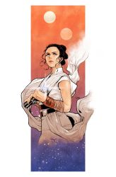 Rule 34 | 1girl, animification, belt, bracer, brown belt, brown eyes, brown hair, energy sword, floating hair, hair behind ear, haruichi (haruichithm), highres, holding, holding weapon, lightsaber, looking up, rey (star wars), robe, science fiction, solo, star wars, star wars: the rise of skywalker, sword, weapon