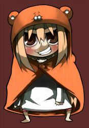 Rule 34 | 10s, 1girl, animal hood, artist request, blush stickers, brown eyes, casual, chibi, clenched teeth, doma umaru, female focus, hamster costume, himouto! umaru-chan, hood, light brown hair, long hair, looking at viewer, simple background, solo, teeth