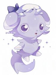 colored_sclera creatures_(company) espurr full_body game_freak gen_6_pokemon hat highres iwasi_29 looking_at_viewer nintendo open_mouth pokemon pokemon_(creature) purple_eyes purple_sclera smile solo tail twitter_username white_background