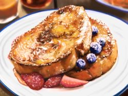 Rule 34 | blueberry, blurry, commentary request, dessert, food, food focus, french toast, fruit, highres, kya4, making-of available, no humans, original, photorealistic, plate, realistic, still life, strawberry