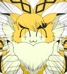 Rule 34 | absurdres, claws, closed eyes, digimon, highres, meicrackmon, orange fur, thumbs up, white fur