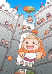 Rule 34 | &gt; &lt;, 6+girls, :d, ^^^, ^ ^, absurdres, aircraft, barefoot, blonde hair, blush stickers, brown eyes, castle, chibi, clenched hand, climbing, closed eyes, cloud, costume, dirigible, doma umaru, door, doorway, closed eyes, hamster costume, hamster hood, highres, himouto! umaru-chan, hood, hoodie, kobayashimannga, komaru (himouto! umaru-chan), multiple girls, open mouth, outdoors, parachute, purple shorts, shorts, skin tight, sleepy, smile, spring onion, tears, toes, tongue, tree, wand, yawning