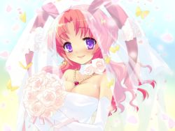 Rule 34 | 1girl, alice parade, animal ears, blush, breasts, bride, rabbit ears, cleavage, dress, flower, game cg, highres, ito noizi, jewelry, long hair, luna (alice parade), necklace, rabbit girl, rose, solo, wedding dress, white flower, white rose
