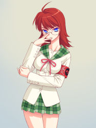 Rule 34 | armband, blue eyes, glasses, highres, miyama amehiko, original, red hair, school uniform, serafuku, solo