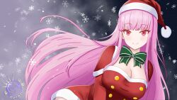 Rule 34 | 1girl, absurdres, blunt bangs, bow, christmas, fur trim, hat, highres, hololive, hololive english, holomyth, long hair, looking at viewer, md5 mismatch, merriegold d, mori calliope, pink eyes, pink hair, santa costume, santa hat, self-upload, snow, snowflakes, straight hair, virtual youtuber