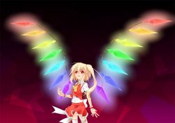 Rule 34 | 1girl, blonde hair, embodiment of scarlet devil, female focus, flandre scarlet, gradient background, red eyes, side ponytail, solo, thighhighs, touhou, walhalla, wings, wrist cuffs