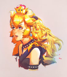 Rule 34 | 1girl, absurdres, armlet, asevc, black choker, blonde hair, blue eyes, bowsette, choker, highres, horns, lips, mario (series), new super mario bros. u deluxe, nintendo, solo, spiked armlet, spiked choker, spikes, super crown