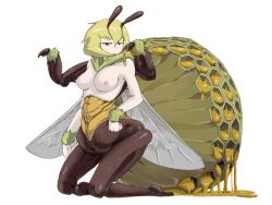 Rule 34 | 1girl, antennae, arthropod girl, arthropod limbs, bee girl, bee wings, blonde hair, bmp-to-png conversion, breasts, closed mouth, dripping, extra arms, full body, fur collar, fur cuffs, game cg, hair between eyes, hive, honey, honey (mon-musu quest!), insect girl, jitome, kneeling, large breasts, looking at viewer, mon-musu quest!, monster girl, nipples, non-web source, nude, raised eyebrow, setouchi (blackse), short hair, simple background, solo, transparent background, wings, yellow eyes