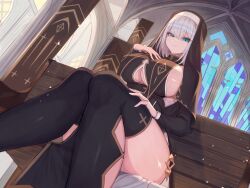 Rule 34 | breasts, church, expressionless, large breasts, looking at viewer, moco (moco 28), nun, original, sitting