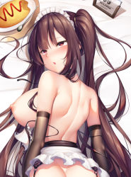 Rule 34 | 1girl, :o, alternate costume, ass, back, bikini, black garter belt, black garter straps, blush, breasts, butt crack, character name, choker, enmaided, food, from above, from behind, frown, garter belt, garter straps, girls&#039; frontline, hair ribbon, half updo, large breasts, long hair, looking up, maid, maid bikini, meion, nipples, omelet, omurice, one side up, open mouth, purple hair, red eyes, ribbon, shoulder blades, sidelocks, skirt, solo, swimsuit, tearing up, tsurime, unconventional maid, untied bikini, very long hair, wa2000 (girls&#039; frontline)